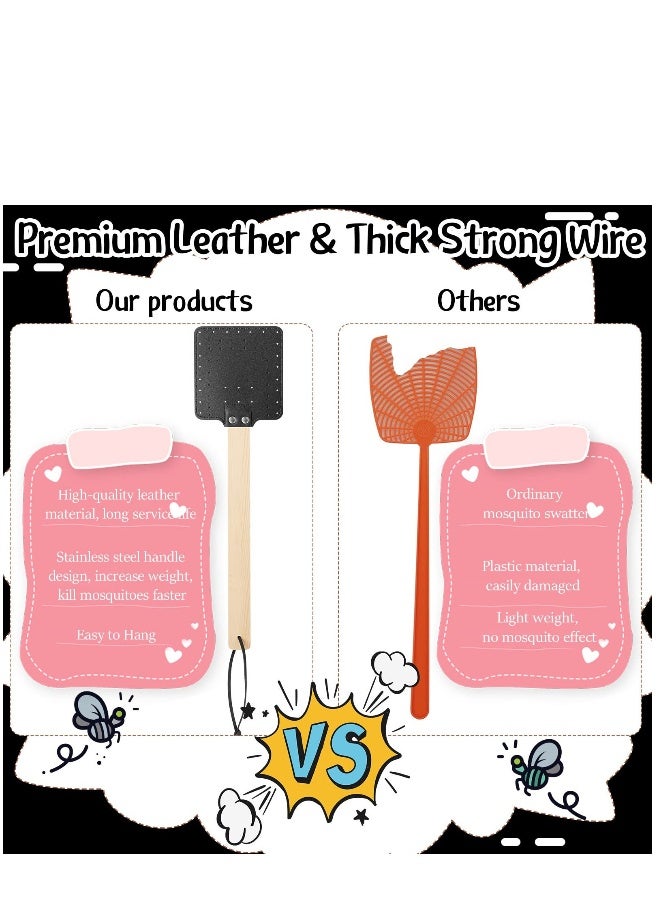 Generic 4 Pieces 17.3 Inch Heavy Duty Fly Swatter Leather Fly Swatter Long Fly Swatter Manual Fly Swatter Wood Handle Rustic Bug Swatter for Flies Bees Mosquitoes Outdoor Indoor Garden Supplies (Black) - Image 4