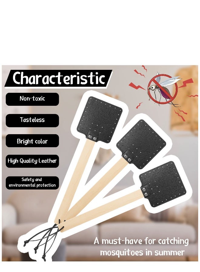 Generic 4 Pieces 17.3 Inch Heavy Duty Fly Swatter Leather Fly Swatter Long Fly Swatter Manual Fly Swatter Wood Handle Rustic Bug Swatter for Flies Bees Mosquitoes Outdoor Indoor Garden Supplies (Black) - Image 3
