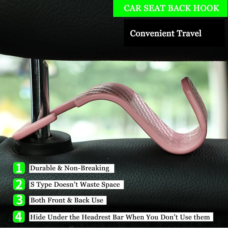 Amooca Car Seat Headrest Hook 4 Pack Hanger Universal Vehicle Car Storage Organizer for Handbag Purse Coat S Type Checkered Pink - Image 4