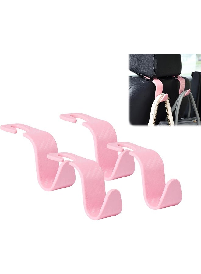 Amooca Car Seat Headrest Hook 4 Pack Hanger Universal Vehicle Car Storage Organizer for Handbag Purse Coat S Type Checkered Pink - Image 1