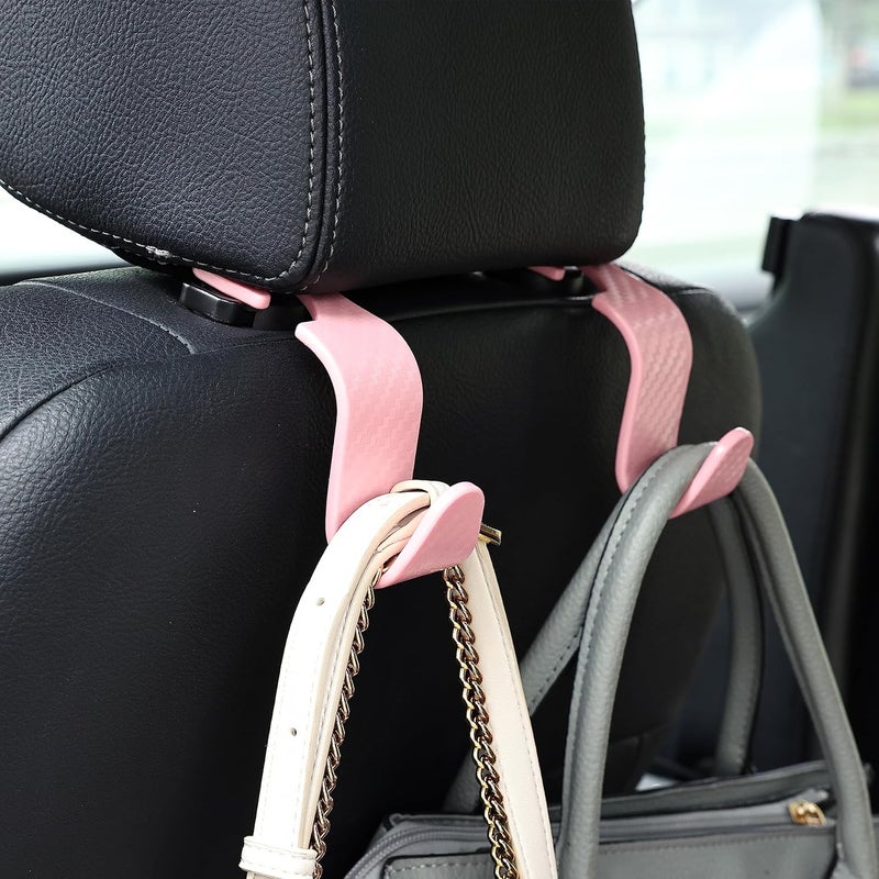 Amooca Car Seat Headrest Hook 4 Pack Hanger Universal Vehicle Car Storage Organizer for Handbag Purse Coat S Type Checkered Pink - Image 2