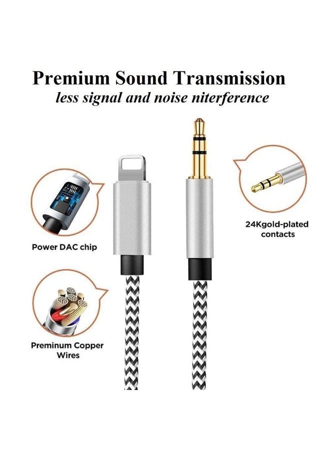 esbeecables Aux Cord for iPhone, Apple MFi Certified esbeecables Lightning to 3.5mm Nylon Braided Audio Stereo Cable for iPhone 14 13 12 11 XS XR X 8 7 iPad iPod to Car Home Stereo Speaker Headphone, 3.3FT Silver - Image 3