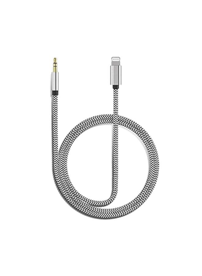 esbeecables Aux Cord for iPhone, Apple MFi Certified esbeecables Lightning to 3.5mm Nylon Braided Audio Stereo Cable for iPhone 14 13 12 11 XS XR X 8 7 iPad iPod to Car Home Stereo Speaker Headphone, 3.3FT Silver - Image 1