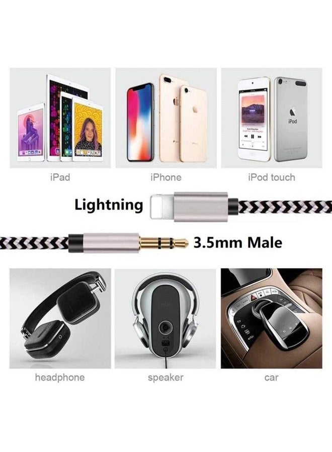 esbeecables Aux Cord for iPhone, Apple MFi Certified esbeecables Lightning to 3.5mm Nylon Braided Audio Stereo Cable for iPhone 14 13 12 11 XS XR X 8 7 iPad iPod to Car Home Stereo Speaker Headphone, 3.3FT Silver - Image 4