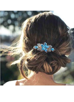 Yheakne Rhinestone Bridal Hair Clip Barrette Blue Crystal Wedding Headpieces Barrette Shining Headwear Crystal Hair Barrette Bridal Hair Accessories for Women and Girls (Light blue)  - Image 1