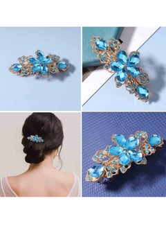 Yheakne Rhinestone Bridal Hair Clip Barrette Blue Crystal Wedding Headpieces Barrette Shining Headwear Crystal Hair Barrette Bridal Hair Accessories for Women and Girls (Light blue)  - Image 2