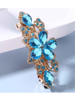 Yheakne Rhinestone Bridal Hair Clip Barrette Blue Crystal Wedding Headpieces Barrette Shining Headwear Crystal Hair Barrette Bridal Hair Accessories for Women and Girls (Light blue)  - Image 3