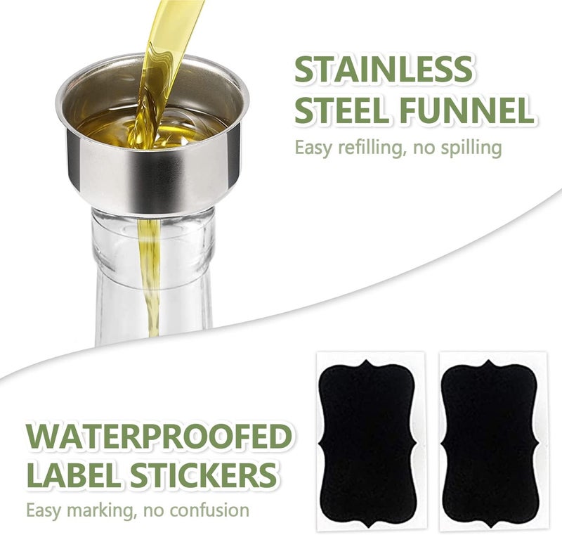 Leaflai 17oz Olive Oil Dispenser Bottle, 500ml Oil & Vinegar Cruet with 2 Stainless Steel Pourers, 2 Labels,1 Brush and 1 Funnel for Kitchen - Image 5