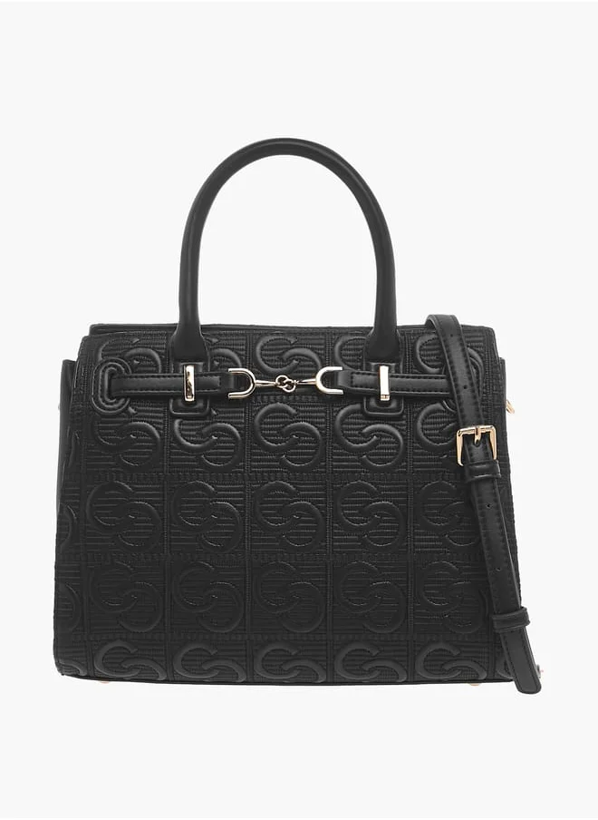 Celeste Womens Monogram Embossed Tote Bag With Handles And Zip Closure