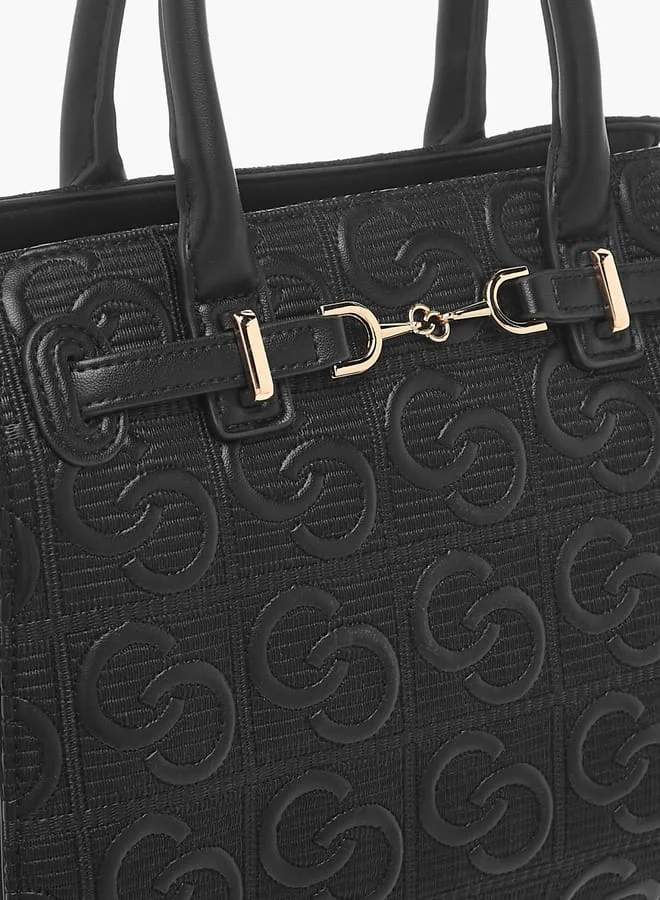 سيليست Womens Monogram Embossed Tote Bag With Handles And Zip Closure