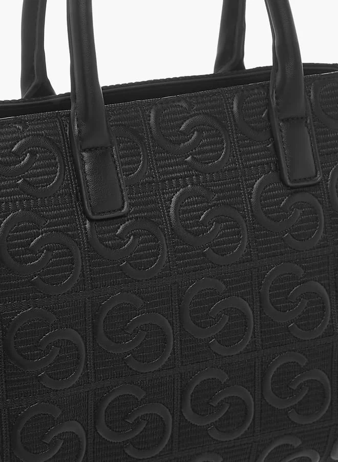 سيليست Womens Monogram Embossed Tote Bag With Handles And Zip Closure