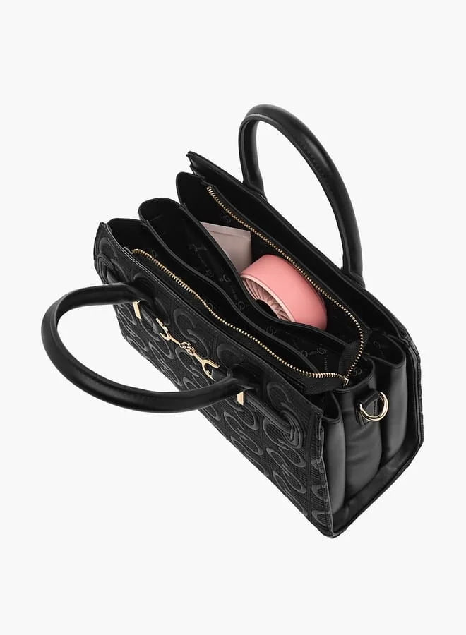 سيليست Womens Monogram Embossed Tote Bag With Handles And Zip Closure
