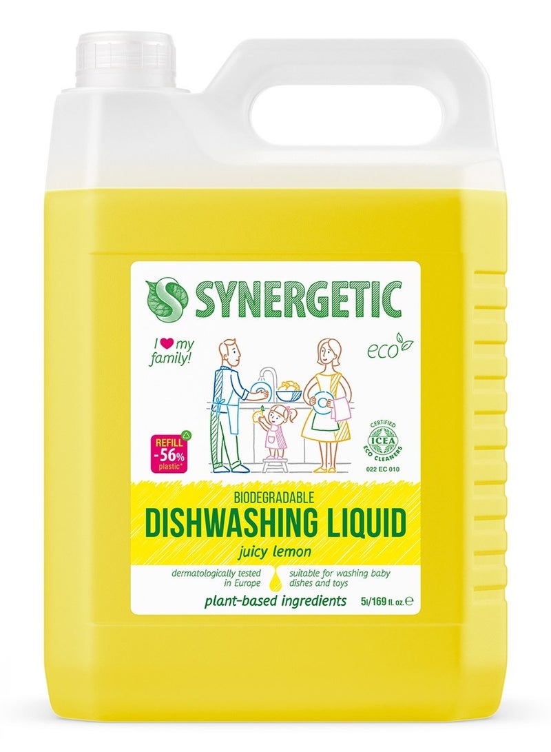 SYNERGETIC Biodegradable Dishwashing Liquid (Lemon, 5000ml) - Image 1