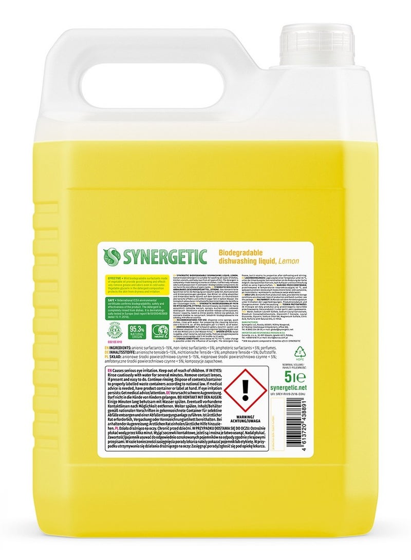 SYNERGETIC Biodegradable Dishwashing Liquid (Lemon, 5000ml) - Image 2