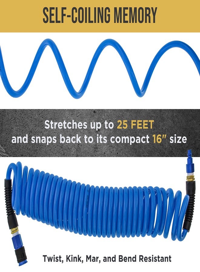 Master Airbrush Master Elite Series 1/4" x 25' Polyurethane Recoil Air Hose with Bend Restrictors and 1/4" NPT Male Fitting Ends - Universal Aluminum Quick Coupler, I/M Industrial Plug - Attach Compressors, Air Tools - Image 4