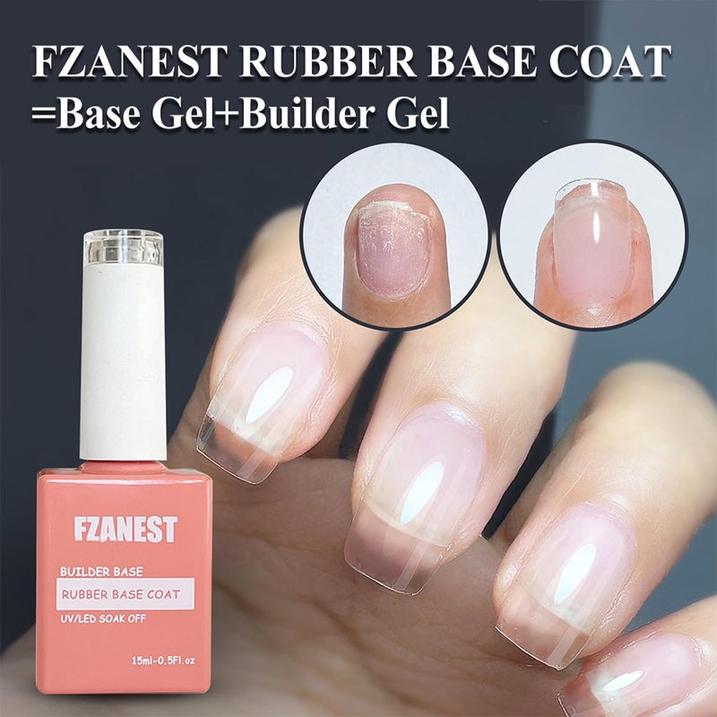 FZANEST Natural Nude Pink Gel Polish Rubber Base Builder Gel, Elastic Base Coat, Quick Extension - Image 2