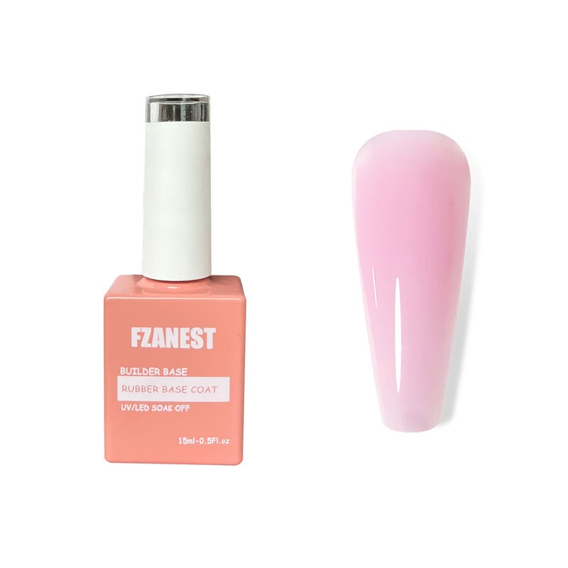 FZANEST Natural Nude Pink Gel Polish Rubber Base Builder Gel, Elastic Base Coat, Quick Extension - Image 1