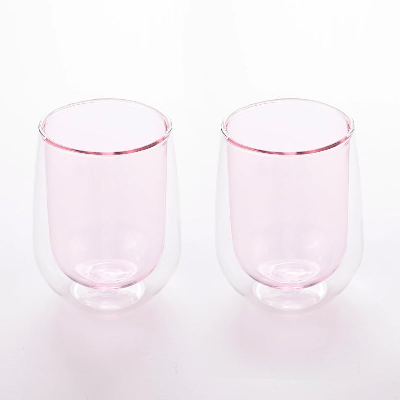 The Better Home Zest Series Coloured Double Wall Glass Cup (2Pcs - 190ml) | Drinking Glass | Water Glass Cup Set | Glass Tea Cups | Tea Glass | Glass For Water | Drinking Glass (Pink) - Image 5