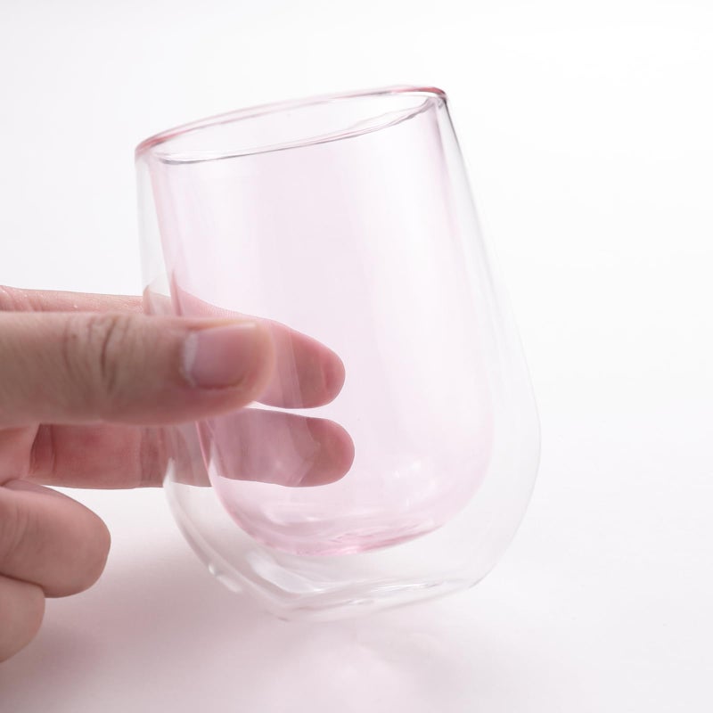 The Better Home Zest Series Coloured Double Wall Glass Cup (2Pcs - 190ml) | Drinking Glass | Water Glass Cup Set | Glass Tea Cups | Tea Glass | Glass For Water | Drinking Glass (Pink) - Image 2