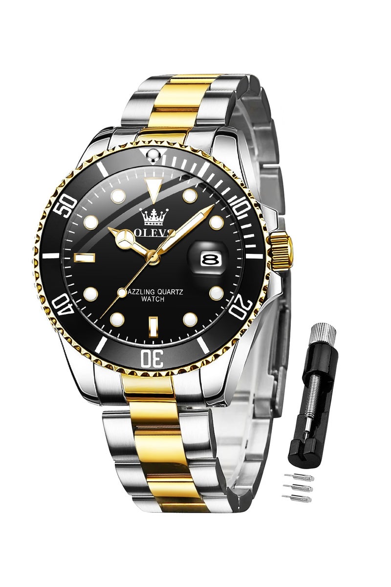 أوليفز ساعة OLEVS للرجال، أنالوج، كوارتز، ستانلس ستيل، تقويم عصري، مقاومة للماء، مضيئة، رقم 5885 - Image 1