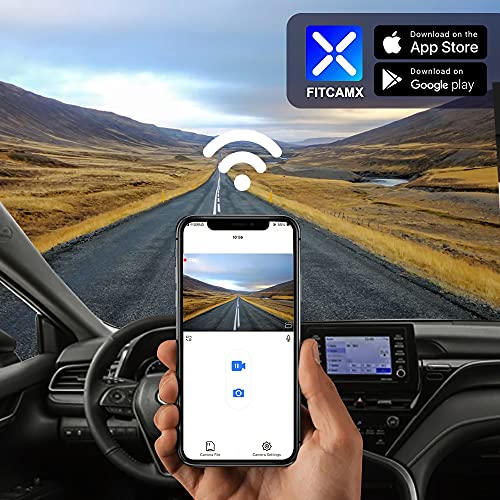 FITCAMX كاميرا داش فيت كام إكس الأمامية 4K + الخلفية 1080P لسيارة تويوتا كامري LE L XLE TRD XSE SE هايبرد (الجيل 8/XV70) 2021-2024، تصميم OEM، واي فاي مدمج وتطبيق، تسجيل مزدوج، حساس جاذبية، سهل الإعداد، بطاقة 128GB - Image 4