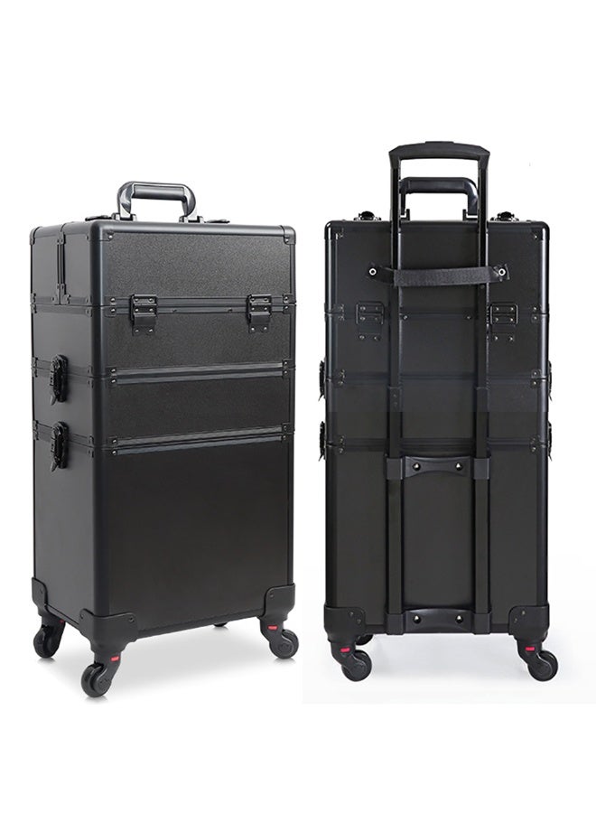 Professional Trolley Makeup Case, Large Capacity Rolling Makeup Organizer Case for Cosmetics MakeUp Brushes, Portable Makeup Train Case for Hair, Beauty & Makup Artists (Black, 3 Layer)  - Image 1