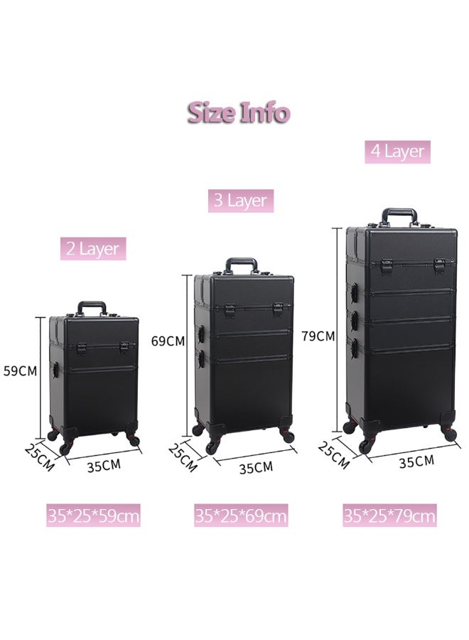 Professional Trolley Makeup Case, Large Capacity Rolling Makeup Organizer Case for Cosmetics MakeUp Brushes, Portable Makeup Train Case for Hair, Beauty & Makup Artists (Black, 3 Layer)  - Image 2