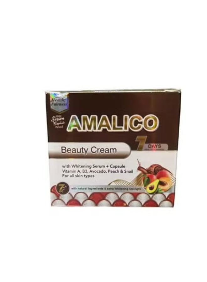 اماليكو كريم الجمال مع سيروم التبييض وكبسولة فيتامين أ ب3 والأفوكادو والخوخ والحلزون لجميع أنواع البشرة 25 جم