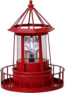 Calidaka CALIDAKA LED Solar Powered Lighthouse, 360 Degree Rotating Lamp Waterproof Statue Rotating Lights Solar LED Rotating - Image 1