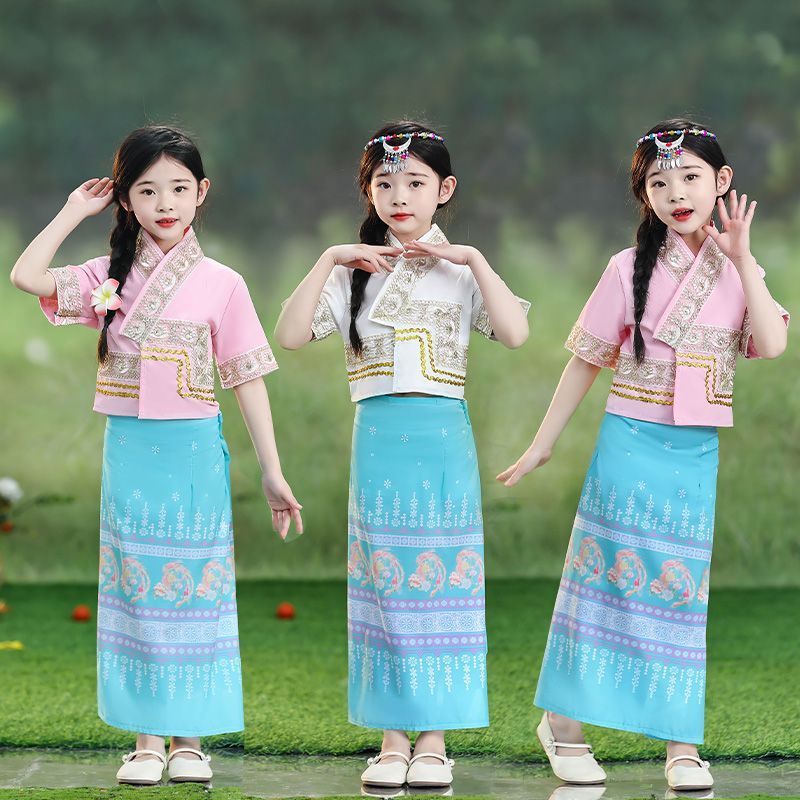 New Children'S Dai Boys And Girls Costume Yunnan Xishuangbanna Water Splashing Festival Costume Peacock Dance Performance Costume - Image 4