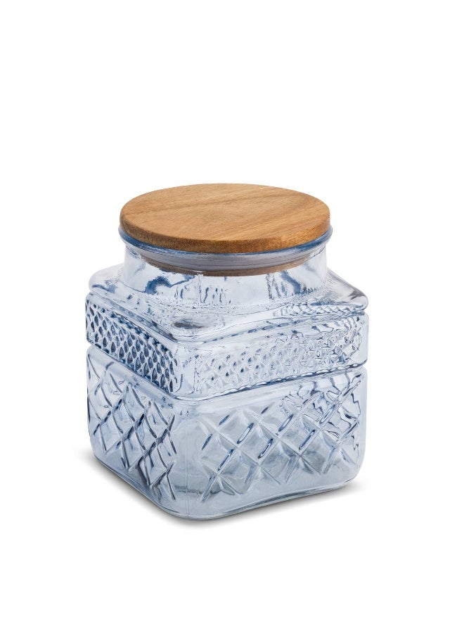Core 37.2Oz Square Textured Glass Storage Jar with Airtight Acacia Wood Lid – Kitchen Pantry Container - Image 1