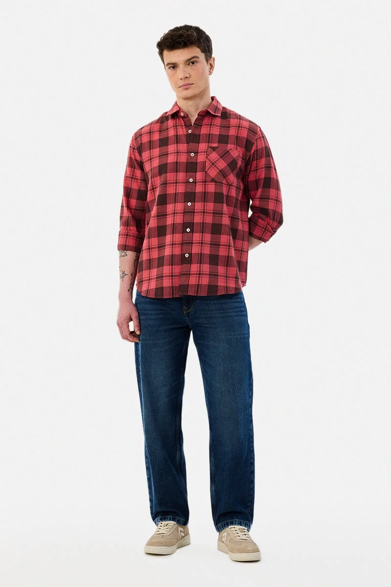 سنيتش قميص كاروهات قطن % بقصة عادية