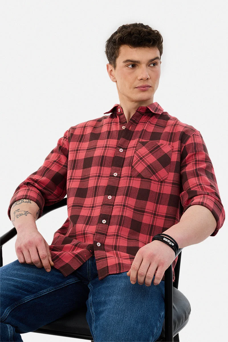 سنيتش قميص كاروهات قطن % بقصة عادية