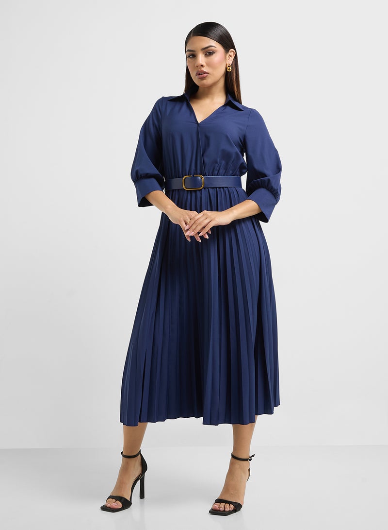 ELLA Pleated Belted Dress - Image 1
