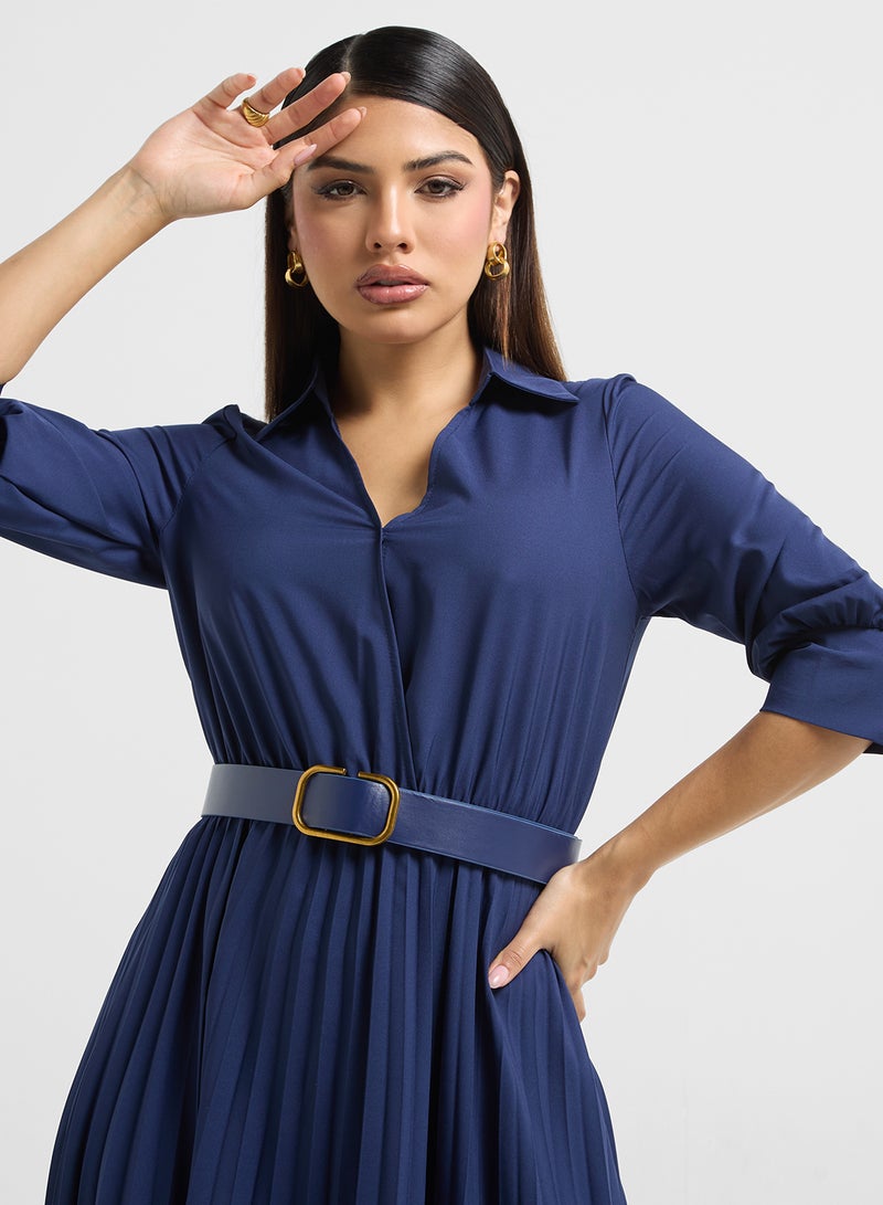 ELLA Pleated Belted Dress - Image 3