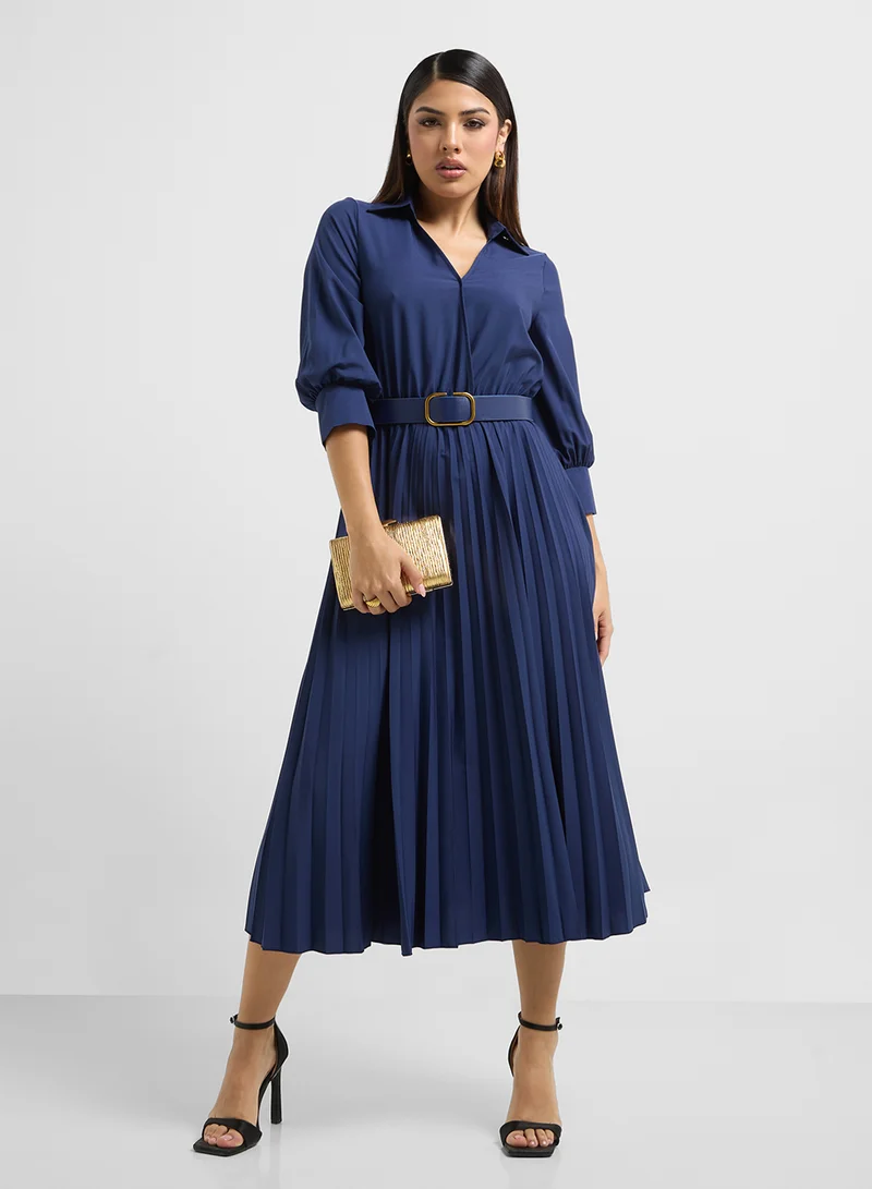 ELLA Pleated Belted Dress