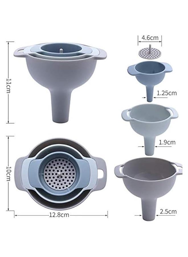 Generic - Kitchen Funnel Set - 3 Pack Nested Funnels with Handle Food Grade Plastic Funnels with Removable Filter and 2 Folding Silicone Funnels and 1 Funnel Brush Used to Transfer Liquid and Powder - Image 1