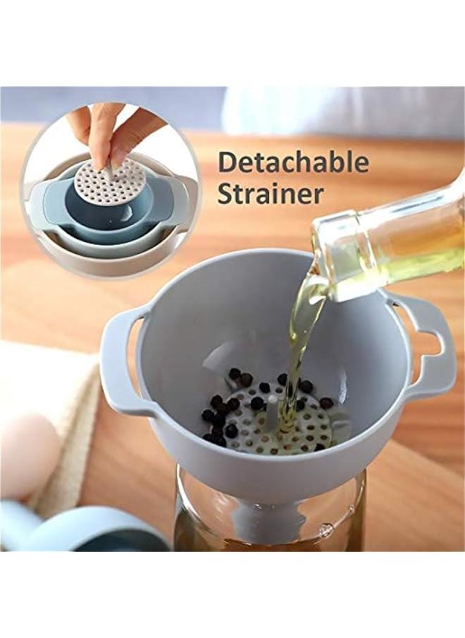 Generic - Kitchen Funnel Set - 3 Pack Nested Funnels with Handle Food Grade Plastic Funnels with Removable Filter and 2 Folding Silicone Funnels and 1 Funnel Brush Used to Transfer Liquid and Powder - Image 1