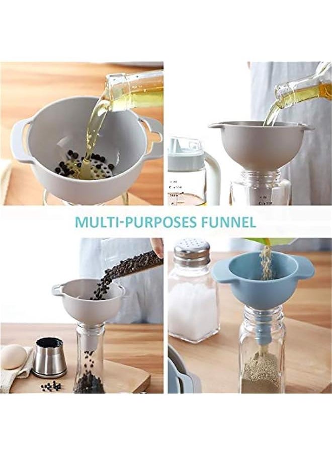 Generic - Kitchen Funnel Set - 3 Pack Nested Funnels with Handle Food Grade Plastic Funnels with Removable Filter and 2 Folding Silicone Funnels and 1 Funnel Brush Used to Transfer Liquid and Powder - Image 1