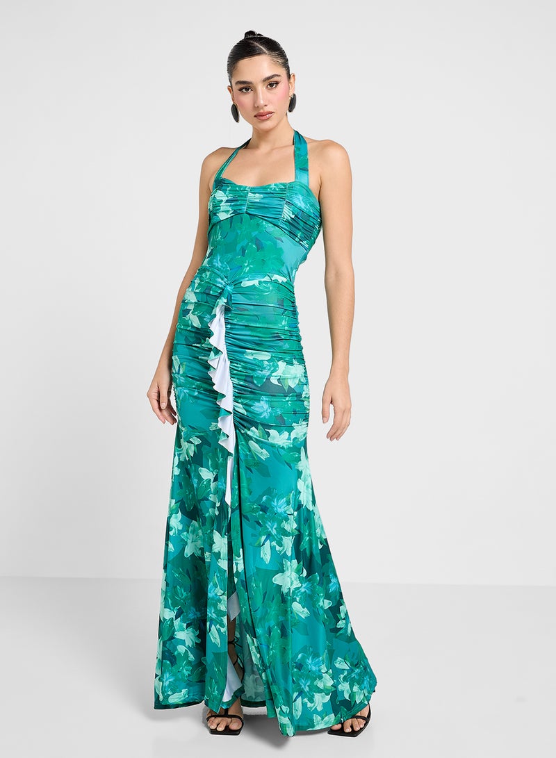 جينجر فستان بحمالات مزين بالزهور والكشكشة - Image 1