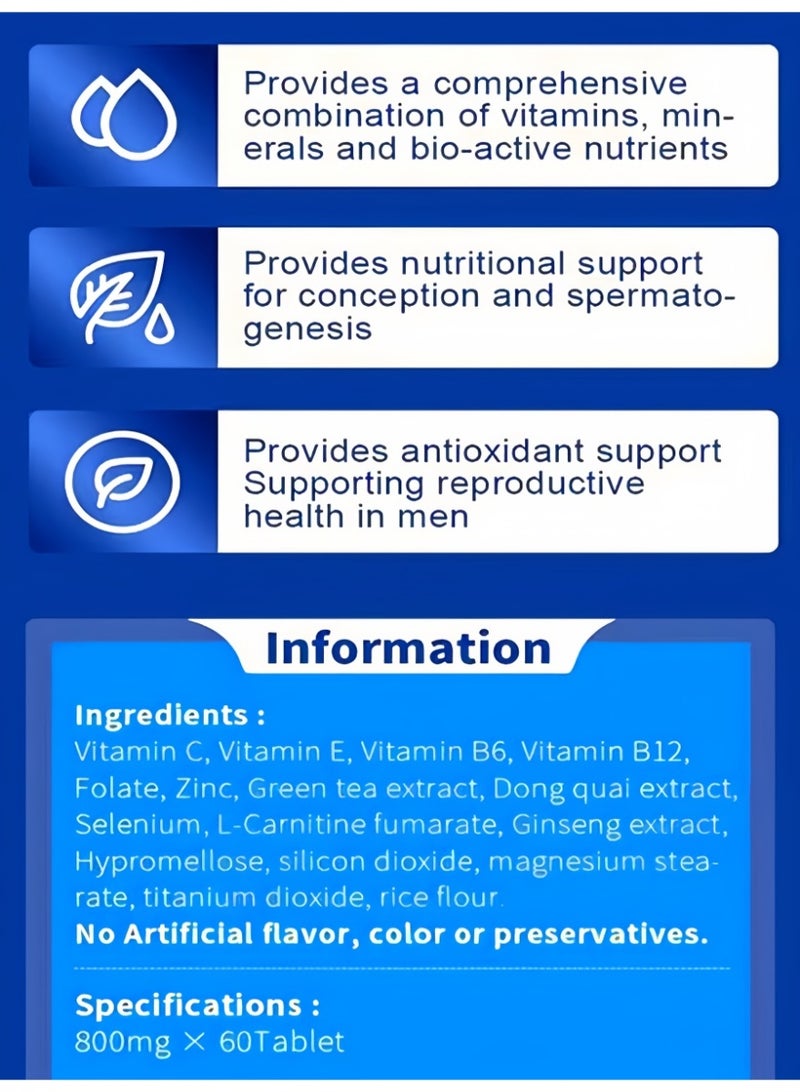 وينز تاون قوة التكاثر للرجال - يدعم صحة الحيوانات المنوية والاختصاب، بمركب من الزنك والسلينيوم والجينسنج، 800 ملغ × 60 قرصًا - Image 4