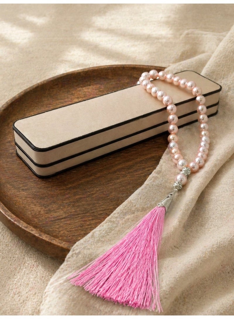 Slema Pink Pearl Islamic Tasbih Prayer Beads 33 Tashiha 10mm, Muslim Misbaha Rosary with Pink Tassel for Religious Worship & Eid Gift - Image 4