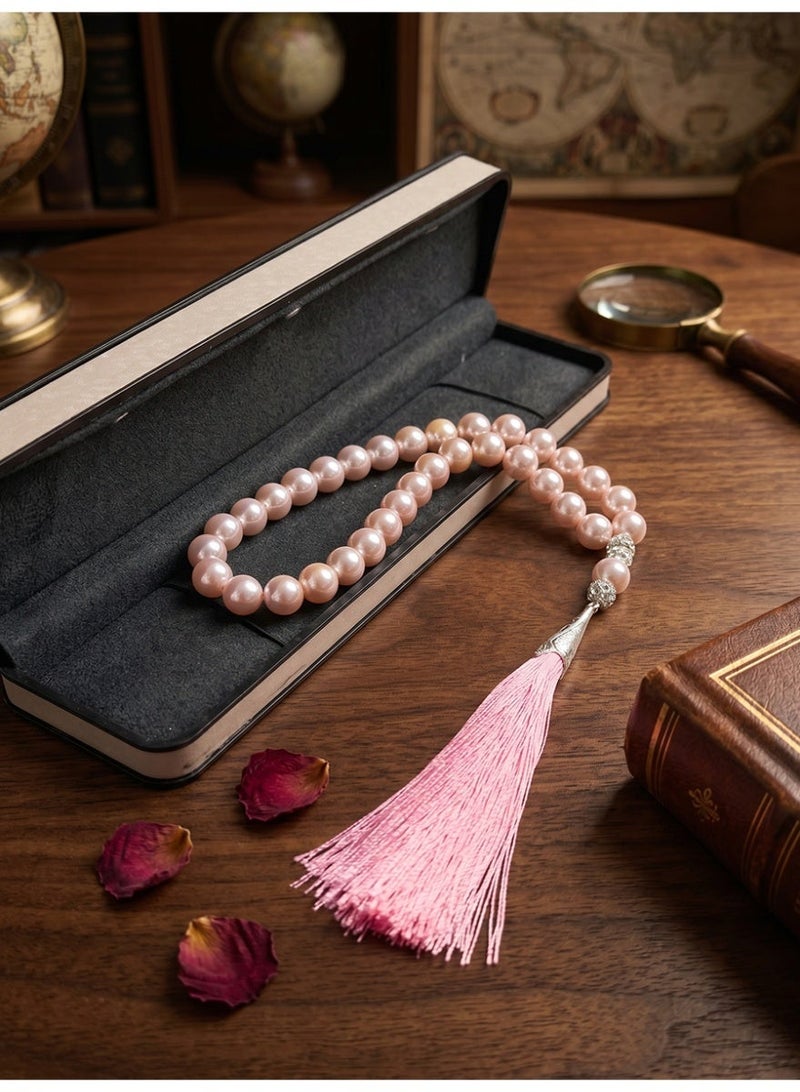 Slema Pink Pearl Islamic Tasbih Prayer Beads 33 Tashiha 10mm, Muslim Misbaha Rosary with Pink Tassel for Religious Worship & Eid Gift - Image 5