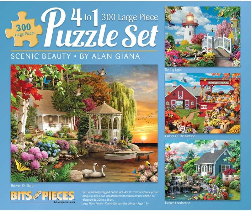 Bits and Pieces Scenic Beauty 4-in-1 Jigsaw Puzzle Set - 300 Large Pieces by Alan Giana - Image 1