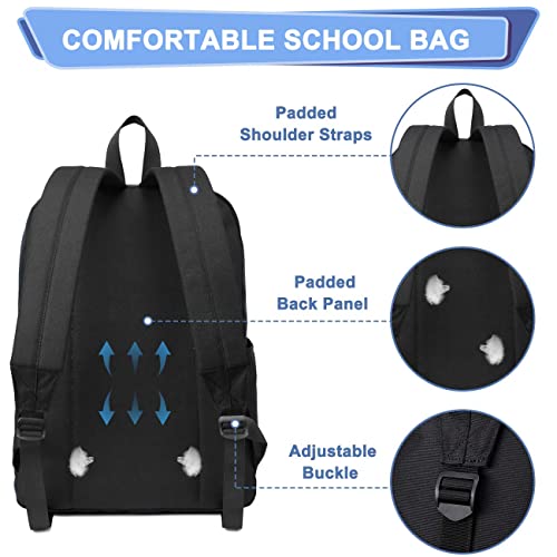 Kasqo Lightweight School Backpack, 17.3L Water-Resistant Casual College Bookbag for Men Women Teen Girls Boys, Black - Image 3