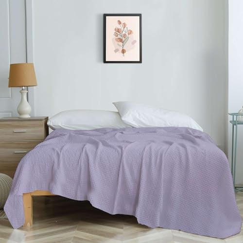Bhoomi Impex Super Soft & Breathable 100% Microfiber Waffle Blanket – Throw Blanket and Quilt for Bed & Sofa Single(60x90) Size - Pastel Purple - Image 4