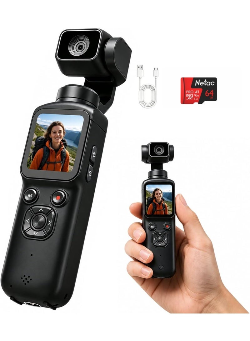 Lecran 75MP Vlogging Camera, Handheld Gimbal-Style Camera with 330° Rotating Lens, WiFi, 1.72" Touch Screen, Face Tracking, 64GB TF Card Included, Supports Tripod Mount, Portable Camera for Content Creation and Daily Recording - Image 1