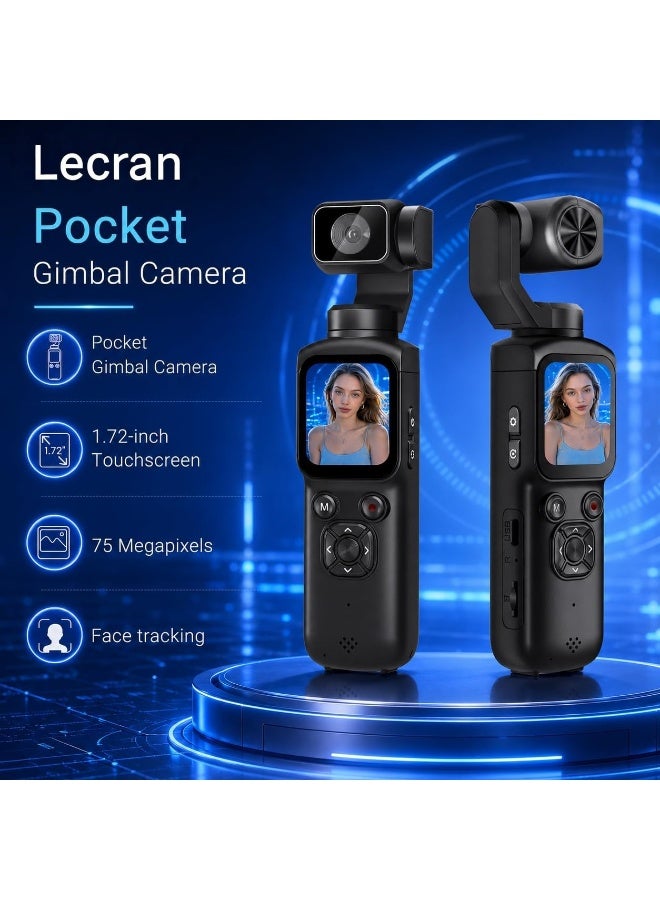 Lecran 75MP Vlogging Camera, Handheld Gimbal-Style Camera with 330° Rotating Lens, WiFi, 1.72" Touch Screen, Face Tracking, 64GB TF Card Included, Supports Tripod Mount, Portable Camera for Content Creation and Daily Recording - Image 2