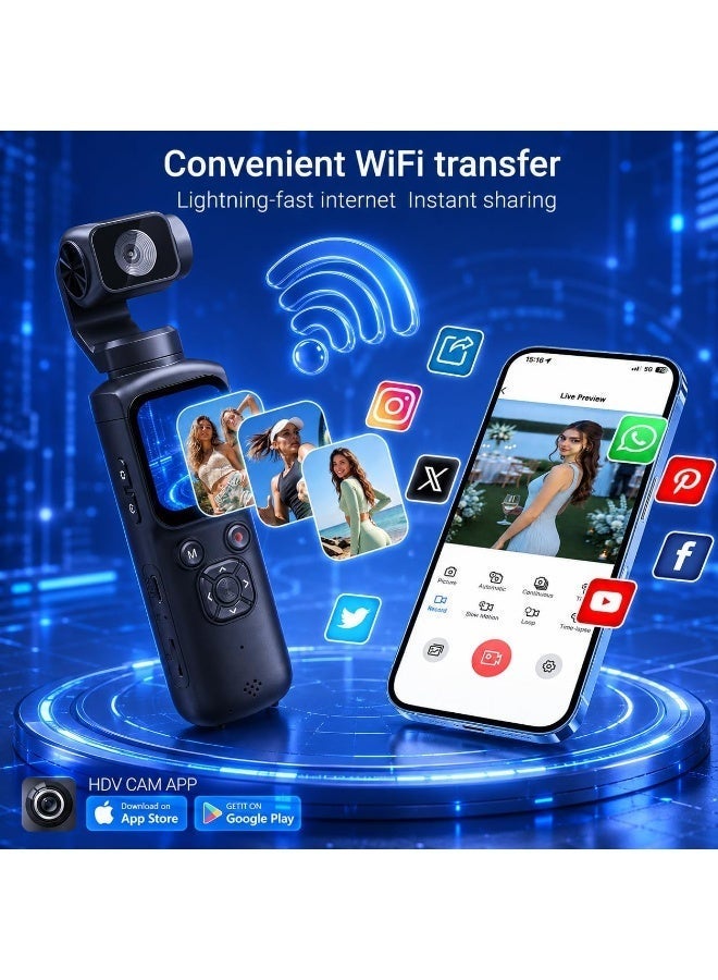 Lecran 75MP Vlogging Camera, Handheld Gimbal-Style Camera with 330° Rotating Lens, WiFi, 1.72" Touch Screen, Face Tracking, 64GB TF Card Included, Supports Tripod Mount, Portable Camera for Content Creation and Daily Recording - Image 4