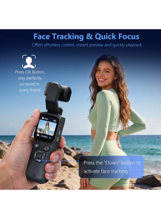 Lecran 75MP Vlogging Camera, Handheld Gimbal-Style Camera with 330° Rotating Lens, WiFi, 1.72" Touch Screen, Face Tracking, 64GB TF Card Included, Supports Tripod Mount, Portable Camera for Content Creation and Daily Recording - Image 3